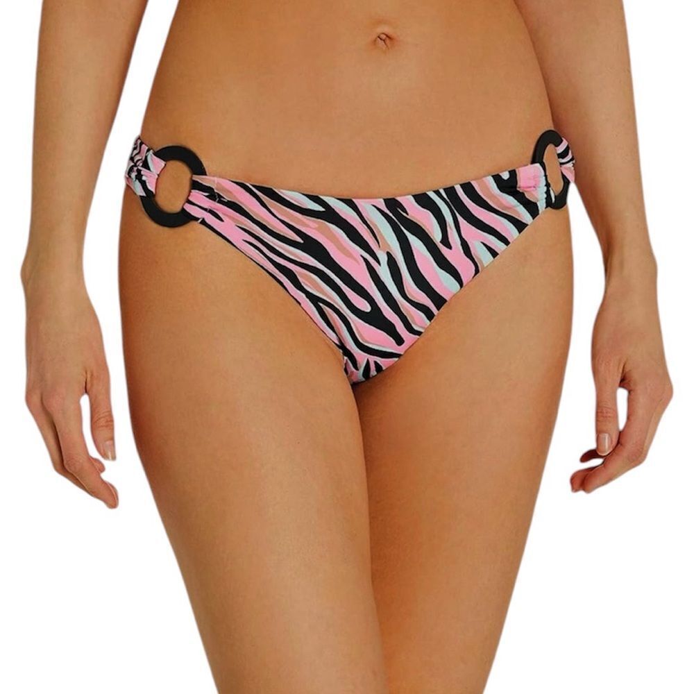 The Bikini Lab Pink Zebra Multi Scoop Cheeky Bikini Bottoms Ring Detail Small